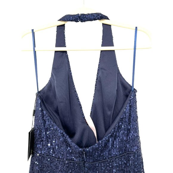 Mac Duggal Navy Sequins Halter Backless Maxi Formal Gown Dress Size 6 NEW - Picture 7 of 9